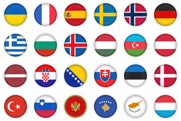 Set of flags of the Europe in modern vector style