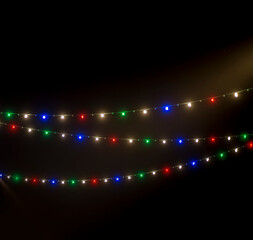 Illuminated decorative lighting for UAE national day celebration. Christmas lights in UAE national flag colors.