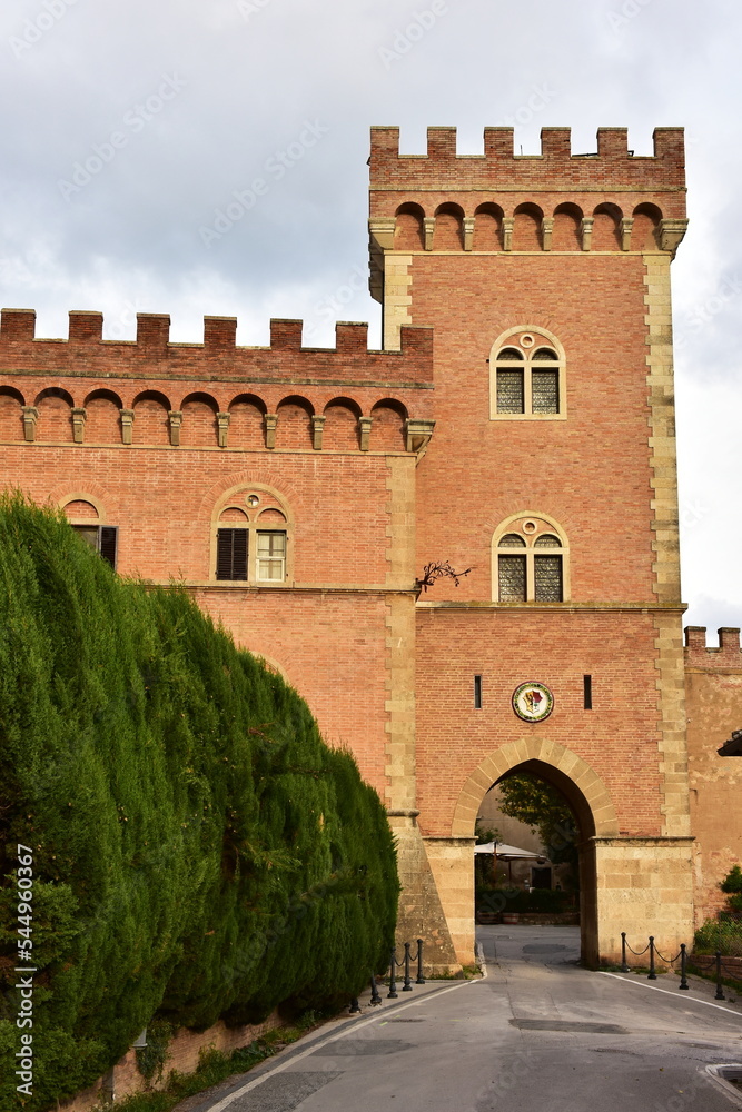 Poster entrance gate of fillage Bolgheri on island Sardinia