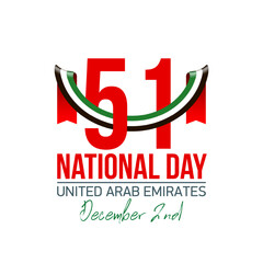 Fifty-one UAE national day, Spirit of the union. Banner with UAE state flag. Illustration of 51 years National day of the United Arab Emirates. Card in honor of the 51 anniversary 2 December 1971 2022