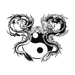 vector two dragons with yin yang symbol concept - obrazy, fototapety, plakaty