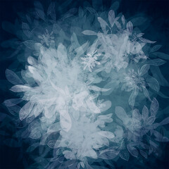 Background Blue with transparent leaves and flowers