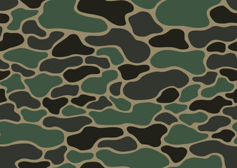Camouflage texture seamless pattern with flat curve spots. Abstract modern military endless background for fabric and fashion print. Vector illustration.