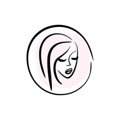 Fototapeta premium circle face logo. beauty salon icon. woman portrait. haircuts and hair coloring