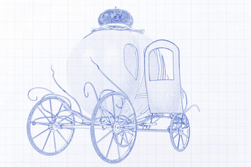 Fototapeta na wymiar fantasy carriage with open door in white background rear view