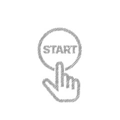 Finger pressing start button sketch icon. Hand pushing button