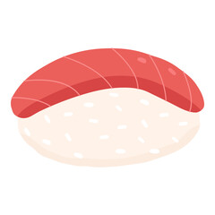 Flat vector illustration of sushi with tuna. Asian food isolated on a white background.