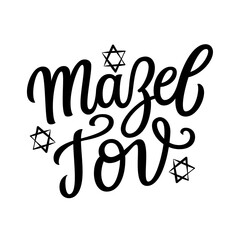 Mazel tov. Hand lettering text with stars of david