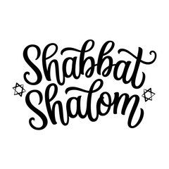 Shabbat Shalom. Hand lettering text with stars of david