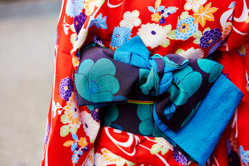 Back view of a woman wearing a yukata	