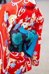 Back view of a woman wearing a yukata	