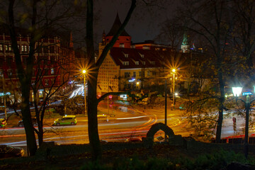 Autumn night street in Old Riga, Latvia