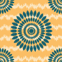 ikat pattern concept, combining geometric shapes into tribal symbols in ikat pattern mixed with African popular colors, ikat pattern for textile business such as shirts, blankets, rugs or backgrounds 