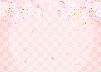美しい桜ーピンク色ー市松模様ー和紙の壁紙ー豪華絢爛背景素材フレーム