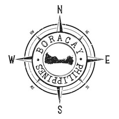Boracay, Malay, Philippines Stamp Map Compass Adventure. Illustration Travel Country Symbol. Seal Expedition Wind Rose Icon.
