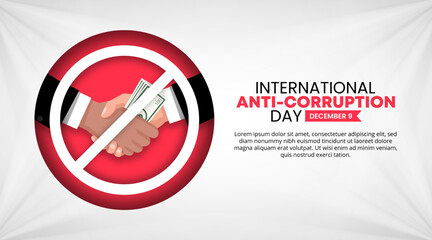 International anti corruption day background with a shaking hand of corruption deal - obrazy, fototapety, plakaty