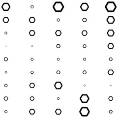 Hexagons, halftone gradient random pattern background. Vector illustration.	