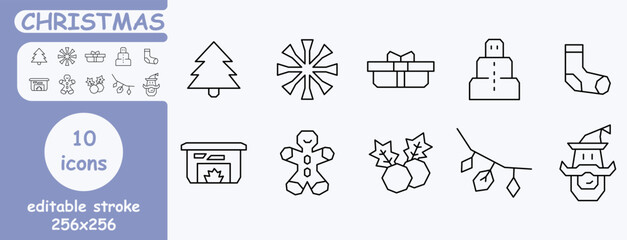 set of black outline christmas icons. perfect christmas browser icons. set of ten icons.