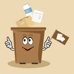garbage separation, paper waste, waste paper falls into the trash, trash can with eyes and hands, recyclables, garbage sorting, eco-friendly waste recycling, environmental protection, segregation