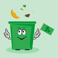 garbage separation, organic waste, fruit cores fall into the trash, trash can with eyes and hands, recyclables, garbage sorting, eco-friendly recycling, environmental protection, segregation, tank