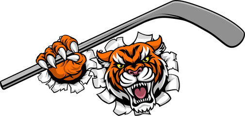 Tiger Ice Hockey Player Animal Sports Mascot