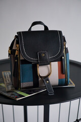 Handbag women's fashion accessories  blue black red and white leather back pack accessory work day...