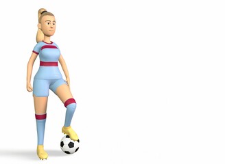 football player girl with a ball stands on a white background 3d-rendering