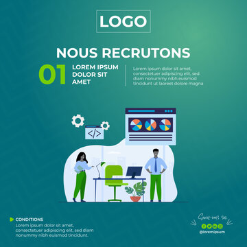 Template Recrutement. Concept d'embauche et de recrutement en ligne avec des une fille et un gar&ccedil;on. Entretien en agence. S&eacute;lectionnez un processus de reprise. Mod&egrave;le de page de destination