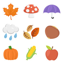 Autumn Sign Emoji Icon Illustration. Fall Season Vector Symbol Emoticon Design Clip Art Sign Comic Style.