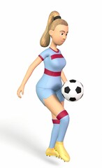 Teen girl juggling soccer ball with her knees on a white background 3d-rendering