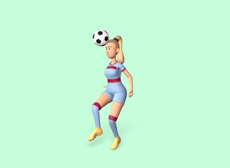 Fototapeta na wymiar football player girl hits the ball with her head 3d-rendering