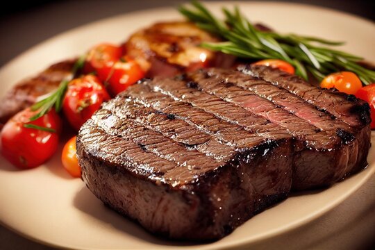 a plate of steak.