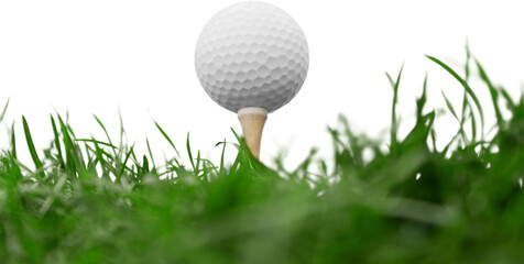 Golf Ball on tee on green grass