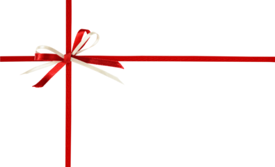 Crossed silk ribbons and a bow isolated on white or transparent background