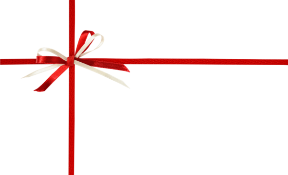 Crossed silk ribbons and a bow isolated on white or transparent background