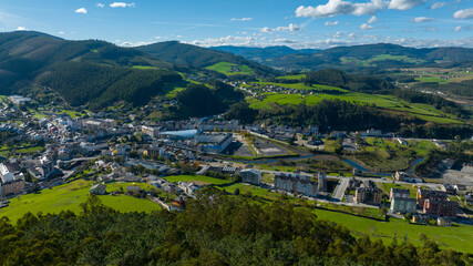 Fototapeta premium Aerial view of Vegadeo small rural town in Asturias, Spain
