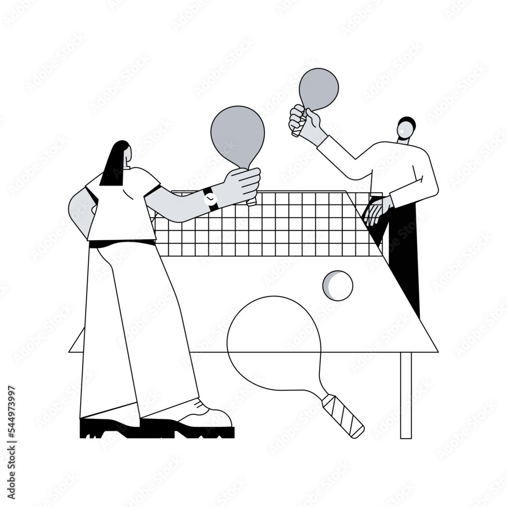 Wall mural Table tennis abstract concept vector illustration. Indoor racket sport, ping pong game, table tennis equipment rental, outdoor fun, local club, professional player, tournament abstract metaphor.