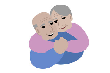 Happy hugging old adult senior couple . Vector illustration.