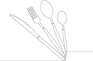 knife, fork, spoon continuous line drawing, vector