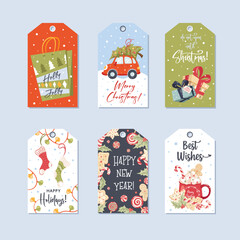 Christmas gift tags with lettering and hand drawn design elements.