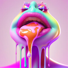 liquid paint flowing from a woman's mouth