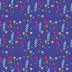 Naklejka premium seamless pattern with flowers and leaves. colorful seamless pattern background. seamless pattern illustration.
