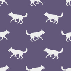 Running and jumping czechoslovak wolfdog puppy. Seamless pattern. Dog silhouette. Endless texture. Design for wallpaper, wrapping paper, fabric, decor