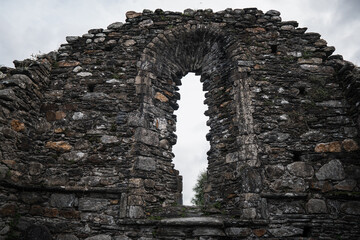 Monastic cemetery of Glendalough, Ireland. Ancient monastery in the wicklow mountains with a...