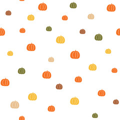 Colorful little pumpkin seamless pattern autumn hand drawing repeat background. Cute tiny halloween or Thanksgiving day pumpkins print. Fall surface design, wallpaper or wrap paper.