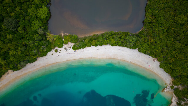 Aerial view of Akoli beach in Corfu Island Greece
