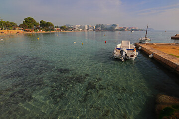 Obraz premium Small Boat in the Harbour at Es Canar, Ibiza, Balearic Islands, Spain.