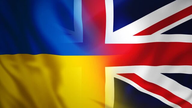 Flags UK and Ukraine waving together