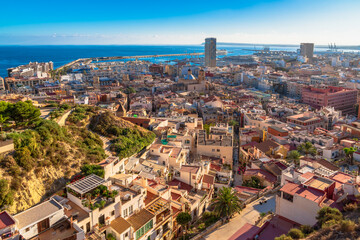 Panoramic view of Alicante city in the Mediterranean coast of Spain 