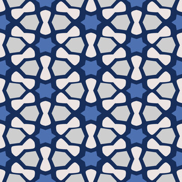 Abstract geometric shapes on blue background for textile, fabric, fashion, home decor, print